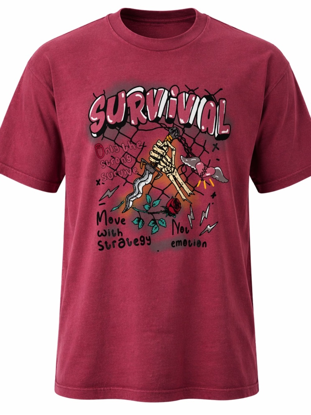Survival Graphic Tee - Maroon Short Sleeve Men’s Shirt